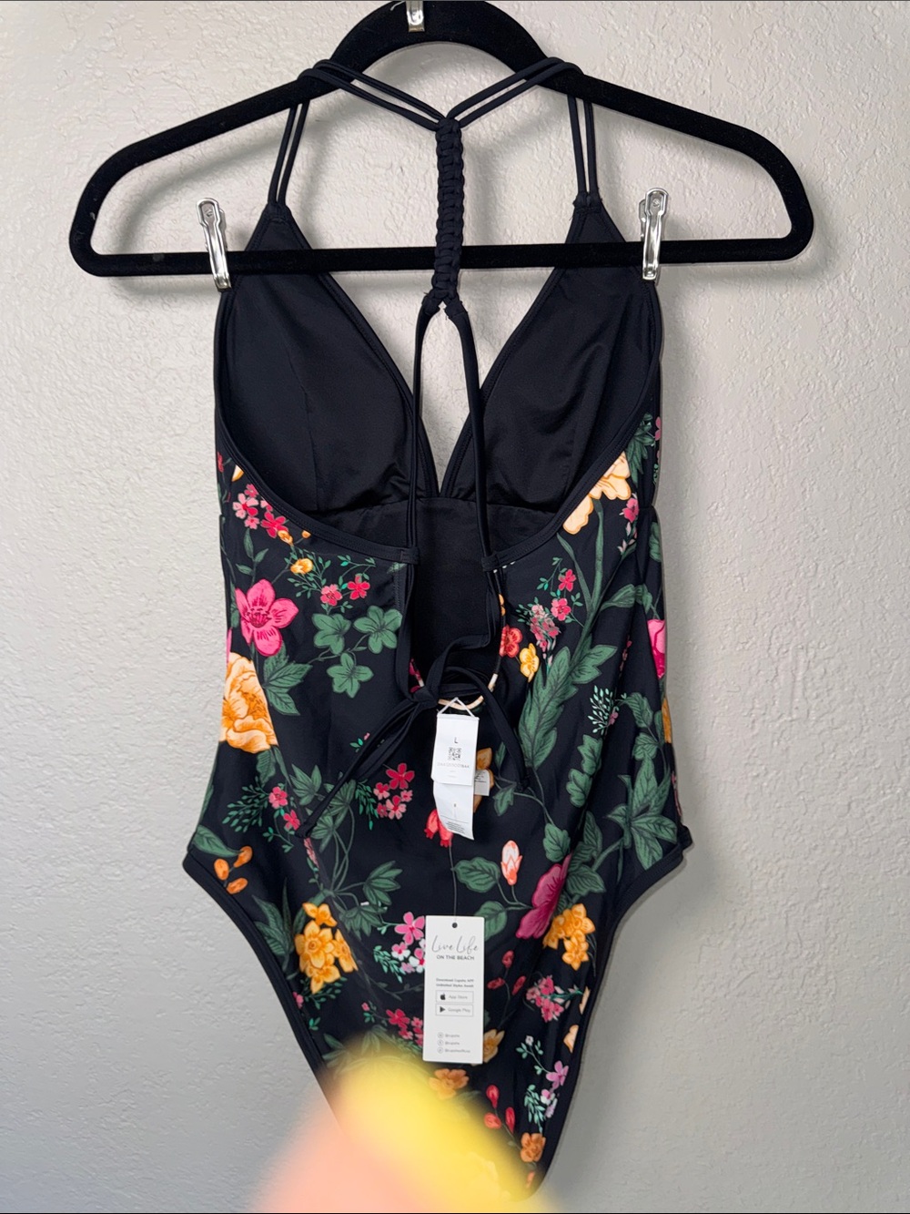 Cupshe Black Floral One-Piece Swimsuit with Green and Pink Accents - Picture 9 of 10